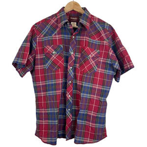 Wrangler Western Shirt Men's Size L Pearl Snap Red Plaid‎ Country Fit S/S